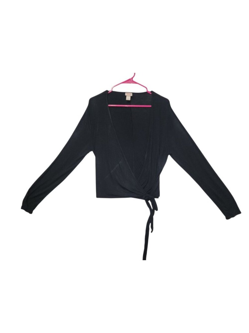 Mossimo Supply Co Womens L Black Wrap Crop Top Tie Front Long Sleeve Stretch